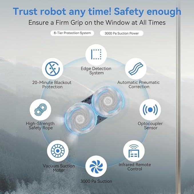 Automatic Window Cleaning Robot, Window Cleaner Robot Auto Dual Spray, 2026 Model Robot Limpia Vidrios AI Path Planning, 3000Pa Suction, Remote Control, Edge Detection for Streak-Free Glass - SS1