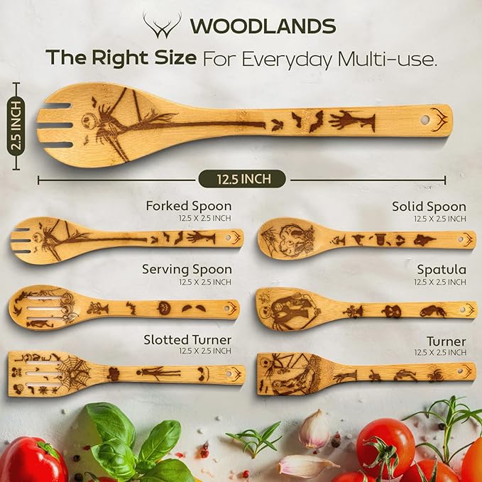 Nightmare Wooden Spoons for Cooking Before Christmas - Wooden Utensil Set with Spatulas & Spoons, Heat-Resistant, Eco-Friendly Kitchen Utensils for Non-Stick Cookware