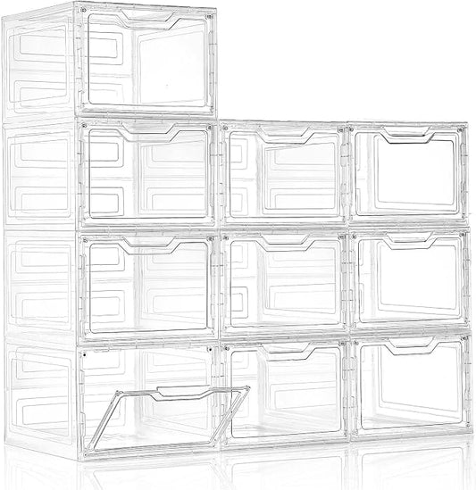Freebat 10 Pack Closet Organizers and Storage,Clear Stackable Plastic Storage Bins with Lids Magnetic Doors,Clothes Organizers and Storage,Plastic Craft Containers for Wardrobe Kitchen Bathroom Office