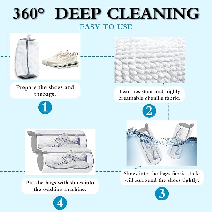 Shoe Washing Bag, Laundry Shoe Bag, Reusable Shoe Washing Bag, 360 ° Deep Cleaning,Suitable for All Shoe Types, With Self-Locking Zipper, 2-pack (White)