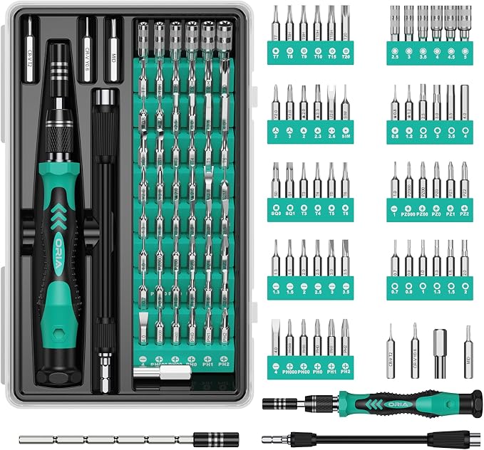 ORIA Small Screwdriver Set, 61 in 1 with 57 Bits Precision Screwdriver Set, Mini Repair Tool Kit with Extension Rod for Smartphone, Game Console, Tablet, PC, Green