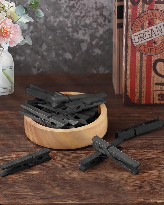 100 Pack Black Wooden Clothes Pins 2.9 Inch, Heavy-Duty Wood Clothespins | Wooden Clips for Hanging, Crafts, Laundry, Photo Display & Classroom Decoration, Smooth Finish & Rust Resistant Spring