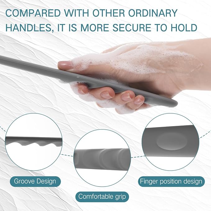 Sunnyray 2 Pack Silicone Back Scrubber for Shower with 15" Long Handle Double-Sided Bath Body Brush for Exfoliating Easy to Clean Quick Dry Deep Cleaning Lathers Well(Grey)