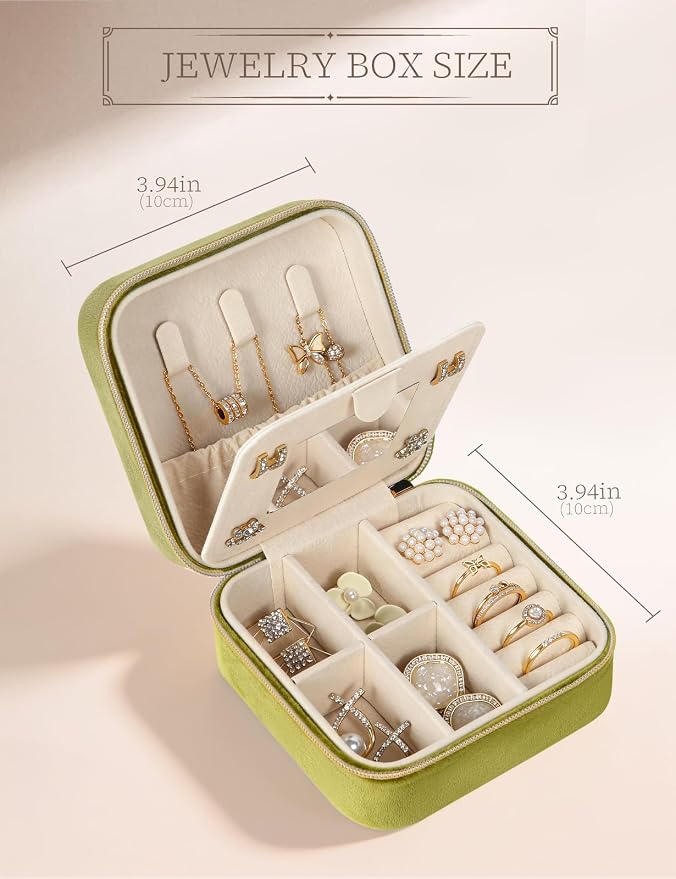 MFXIP Plush Velvet Travel Jewelry Case Small Jewelry Box Jewelry Organizer Storage Case Portable Jewelry Travel Case for Girls Womens Earring, Necklace, Rings,Bracelets with Mirror