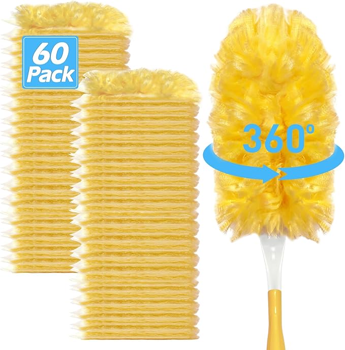 Heavy Duty Duster Refills for Swiffer Duster (60 Count) | 360° Unscented Disposable Multisurface Dusters with 1 Handle- for Home, Blinds, Fans & Corners, Yellow