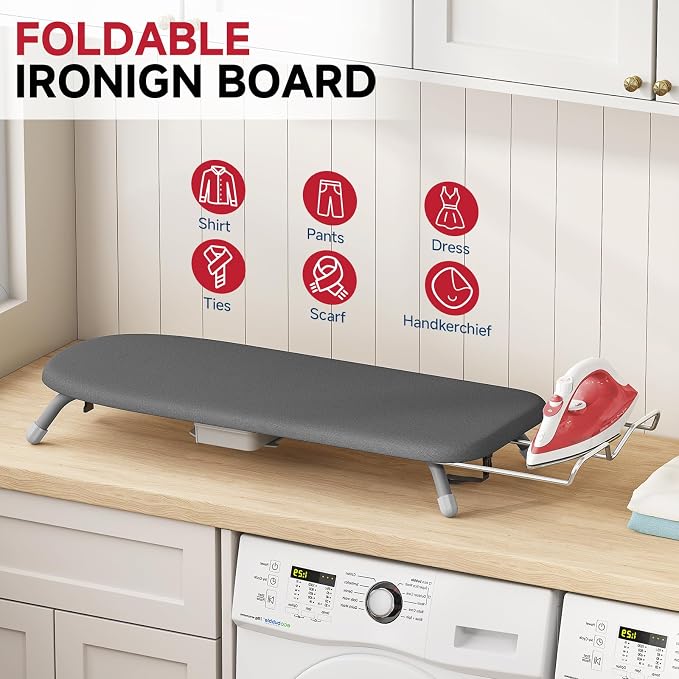 Small Ironing Board, Tabletop Iron Board with Iron Rest & Holder | 12 x 32 inchs, Mini Iron Board with Iron Rest, Non-Slip Feet, Suitable for Laundry Rooms, Bedrooms, Dormitories, Travel