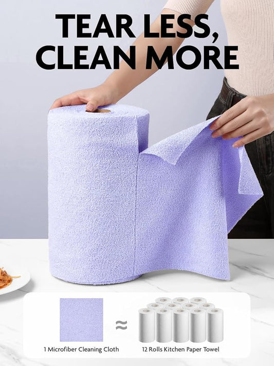 Fantasticlean Microfiber Cleaning Cloth Roll- 75 Sheets, 12"x12" (Lavender) | Super Absorbent, Lint-free, Tear-away Microfiber Towel Roll, for All-Purpose Cleaning, Reusable Alternative to Paper Towels