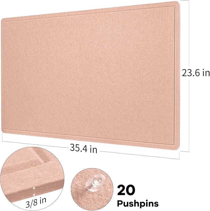 Felt Bulletin Board 36x24 inches, Decorative Pin Board for Home & Office | Cork Board Alternative for Wall with Push Pins, Display Mood Board for Photos, Notes & Reminders