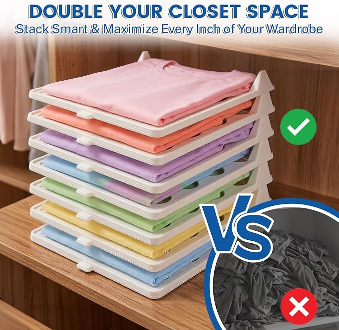 22 Pcs Clothes Organization Set - 2 Large Shirt Folding Board 27" X 23" & 20 Pack Stackable T-Shirt Organizer Trays, Durable Plastic Laundry Folder and Closet Storage System for Shirts, Pants, Towels