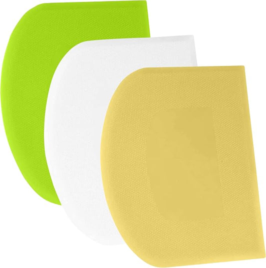 SURDOCA Dough Scraper Bench Scraper - 3P 13x7.9" Plastic Flexible Bowl Scraper, Sharp Edge & Angles Cake Scraper. Non-Slip Bakeware Decorating Tools Sculpting & Modeling Tools - White+Yellow+Green