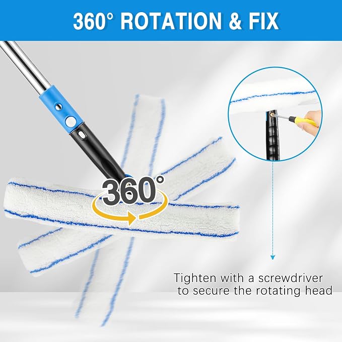 360° Rotating Window Squeegee Cleaner Kit with Extension Pole | Streak-Free Glass Cleaner for High Windows, Shower Doors & Solar Panels, Professional All-in-One Window Cleaning Tools Set