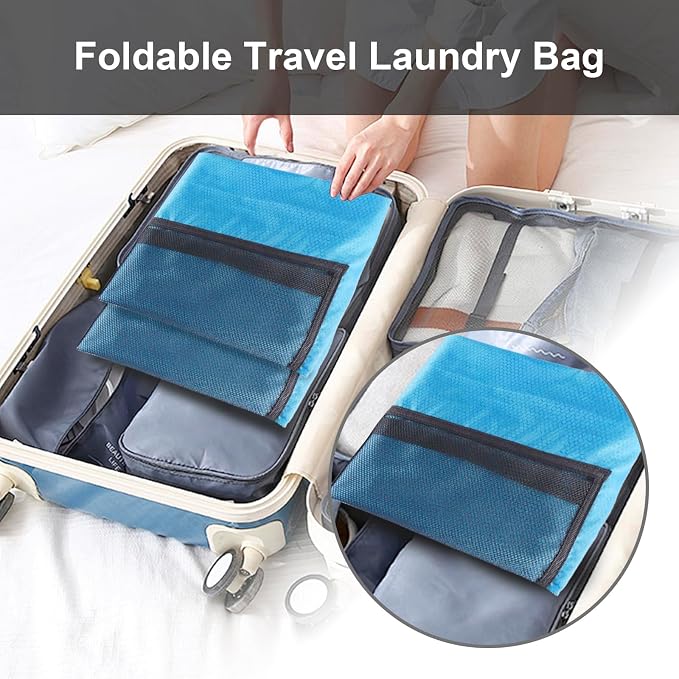 Laundry Bag Backpack Durable Laundry Bag with Shoulder Straps and Mesh Pockets Portable Laundry Hamper Dirty Clothes Bag for College, Travel, Laundromat, Apartment (Blue)