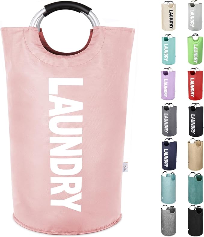 Large Laundry Basket, Laundry Hamper Bag with Handles, 115L Pink | Freestanding Tall Dirty Clothes Hamper, Collapsible and Portable Laundry Bin for Dorms and Bedrooms, Thick, Sturdy Fabric