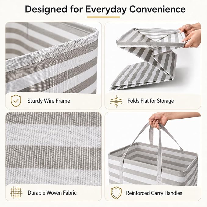 BOOMIBOO 2-Pack Large Laundry Basket,Waterproof Freestanding Laundry Hamper,Collapsible Clothes Basket with Easy Carry Handles in Laundry Room Bathroom Bedroom Dorm,Grey,100L