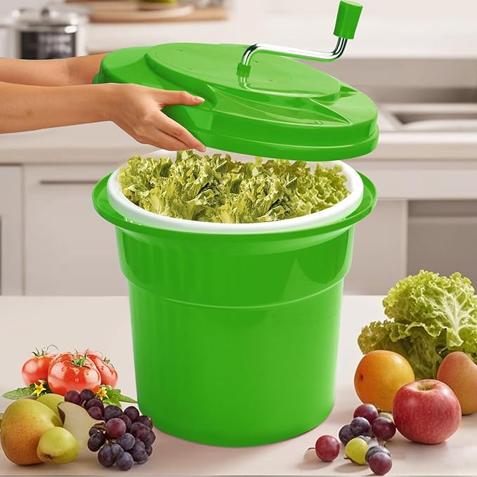 5 Gallon Commercial Salad Spinner and Dryer | Large Manual Vegetable Washer & Greens Dryer with Drain Tube, Heavy-Duty & FDA Listed for Restaurant, Home, Farm Use