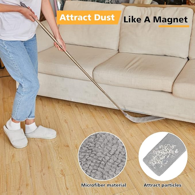 Retractable Gap Dust Cleaner with 3 Reusable Microfiber Dusting Cloths, Under Appliance/Refrigerator/Furniture Cleaning Tool with 100” Extension Pole, Washable Flat Gap Cleaning Duster by OOSOFITT