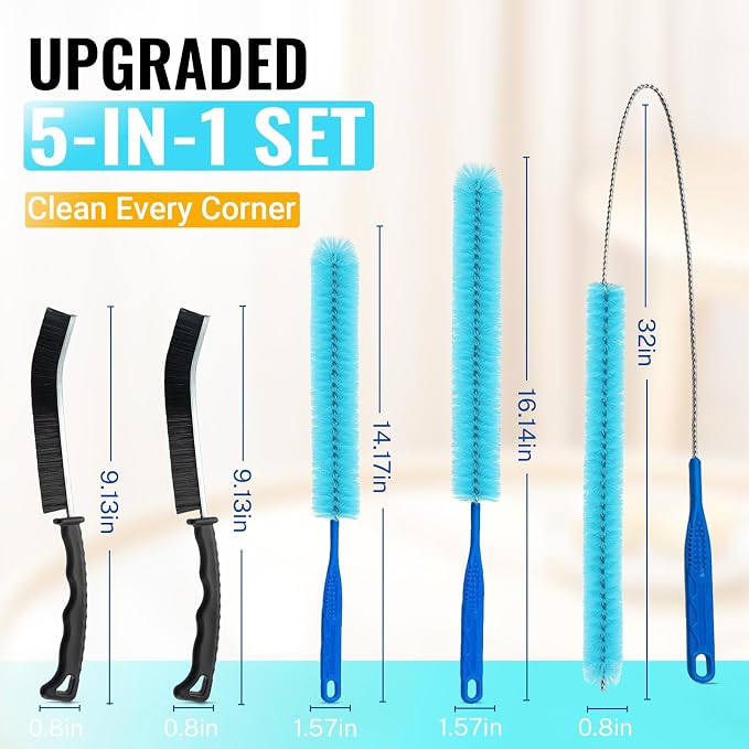 5 Pack Dryer Vent Cleaner Kit, Extra Long Flexible Brushes for Lint, Pet Hair & Dust, Refrigerator Coils, Home Washers, Sinks & Drains