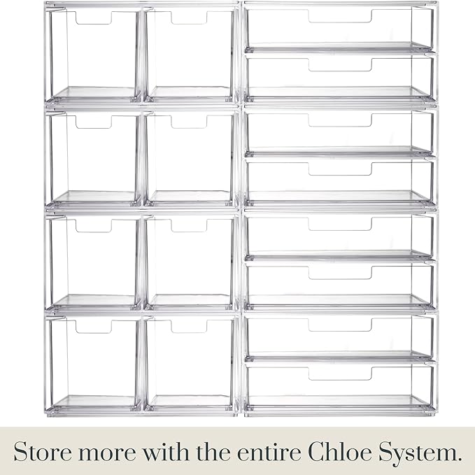 STORi Stackable Desk Organizer drawers, Clear Pen Pencil Makeup Brush drawers for Desktops and Vanities, 4 Tall Drawers (Made in USA)