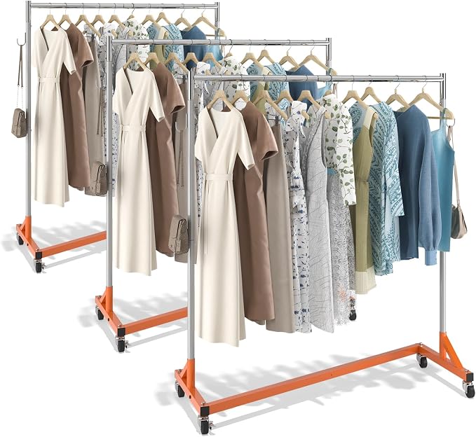 VEVOR Z Rack, Industrial Grade Z Base Garment Rack, Rolling Sturdy Steel Z Base Clothing Rack with Lockable Casters, for Home Clothing Store Display Orange (3 Sets) | for Home Clothing Store Display, 3 Packs, Space-Saving Storage, Quick Assembly, with ...