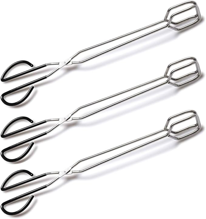 Hiash 3Pcs 16 Inch Extra Long Stainless Steel Kitchen Scissor Tongs, Non-Slip Comfortable Red Grip, Heat Resistant for BBQ and Cooking