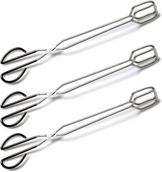 Hiash 3Pcs 16 Inch Extra Long Stainless Steel Kitchen Scissor Tongs, Non-Slip Comfortable Red Grip, Heat Resistant for BBQ and Cooking