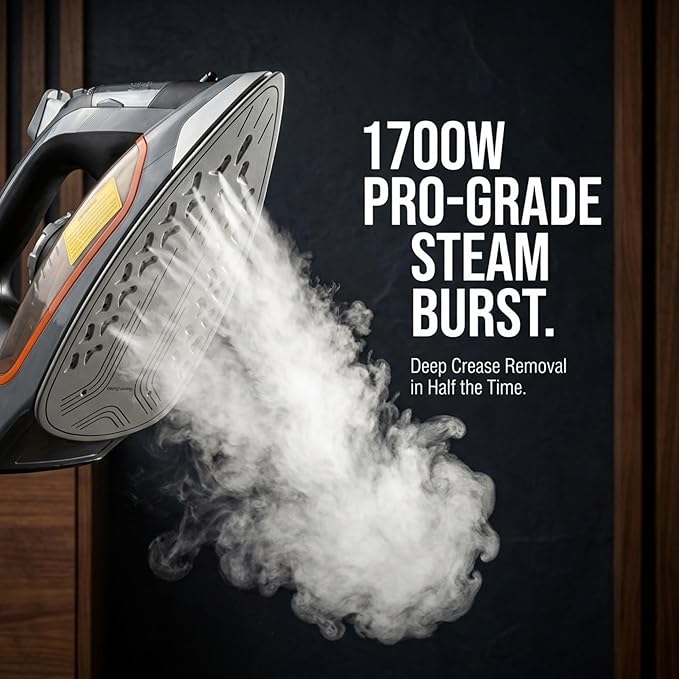 Bartnelli Pro Luxury Steam Iron for Clothes - 1700W Heavy-Duty Commercial Iron with Multi-Layer Ceramic Soleplate, Active Anti-Drip Technology, Smart 3-Way Auto Shut-Off & Precision Tip