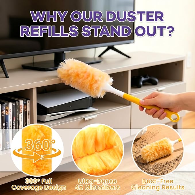 80 Count Duster Refills for Swiffe 360° Dusting Refills with Short Handles | Multi-Surface Microfibre Dusters Kit for Home Office Cleaning, Heavy Duty Disposable Duster Refills