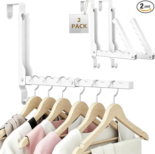 Over the Door Hanger Folding Clothes Drying Rack with 1 Hooks, Double Fold Hanging Door Hooks Coat Rack for Laundry Room, Compact Space Saving Foldable Portable Door Hooks Collapsible (2Pack,White)