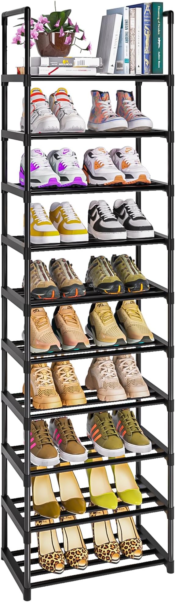 OYREL Shoe Rack - Sturdy Metal Shoes Storage Organizer for Closet, Entryway | Garage, Door Entrance, Space Saving 10-Tier Narrow Shoe Shelf, Stackable Free Standing Shoes Holder