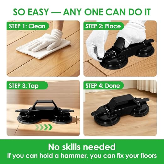 Floor Gap Fixer Tool to Fix a Floor, Vinyl Floor Repair Kit with Strong Suction Cups, Laminate Flooring Tools, Includes Plank Grabber and Mallet