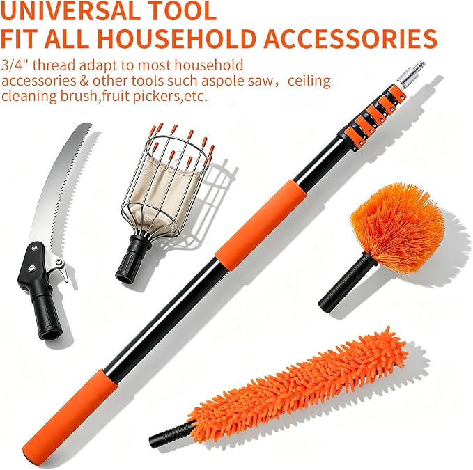 Telescoping Extension Pole 5-12 ft, Reaches 18 ft. Lightweight Aluminum Alloy with Easy Flip-Lock. for Paint Roller, Window Cleaning, Dusting & More