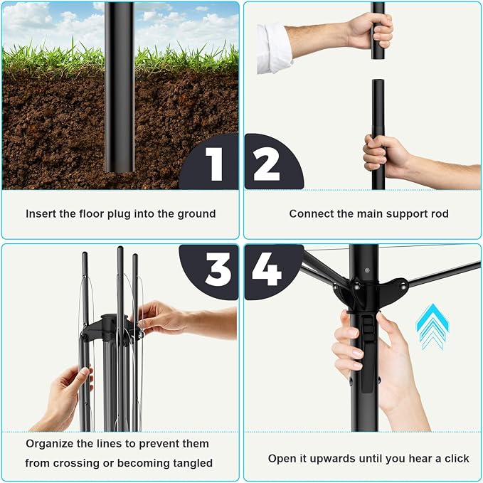 BAKON Heavy Duty Clothesline Outdoor, 30M Anti-Sag Drying Line Rustproof Wind Resistant Rotary Umbrella Drying Rack for Large Clothes, Bed Sheets for Backyard Patio RV Camping