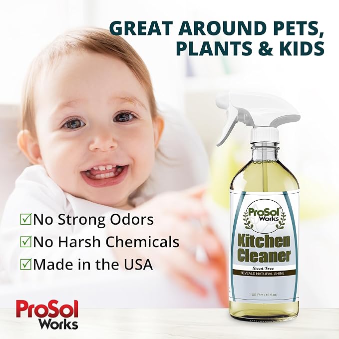 Kitchen Cleaner 16 oz - Daily Cleaning Spray for Countertops, Sink, Cabinets, Appliances, & Stainless Steel Cleaner Revealing Natural Shine & Refreshing Scent - Safe on All Surface
