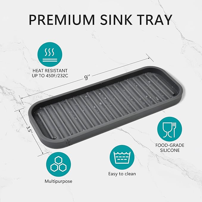 Mofason Silicone Sponge Holder - Kitchen Soap Tray soap Holder 2 Pack Gray | Tray for soap and sponge, kitchen sink tray, accessories to clean sink, silicone sponge tray, sink tray, dish brush holder