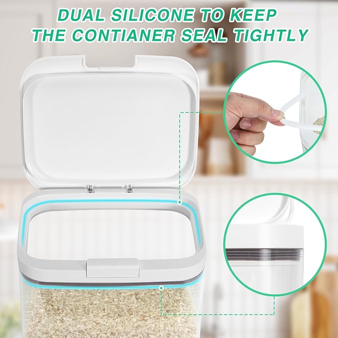 TBMAXS Rice Storage Container - 5.8 Qt | 11 Lbs Crystal-Clear Plastic Food Storage Container Bin with Pop-up Lid for Rice Flour Sugar, Dry Food Holder for Kitchen Pantry Organization and Storage