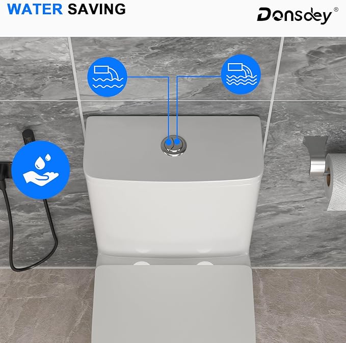 12'' Rough-in One Piece Toilet - High Efficiency Water Saving Ceramic Compact Toilets with 15.7" Soft Close Chair Seat 1.1/1.6 GPF Dual Flush Easy to Clean 15.3''x26.7''x29.4''