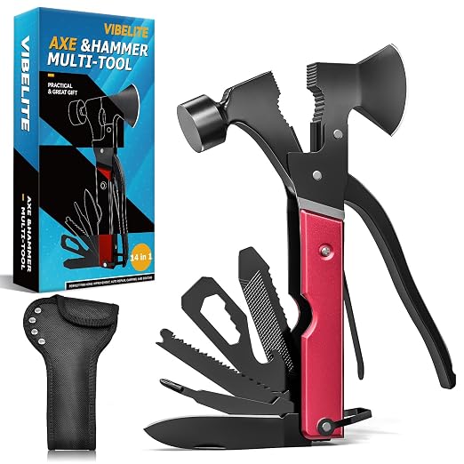 Gifts for Men, 15 in 1 Multitool Axe for Camping, Hunting, Hiking | Birthday Gifts for Men, Dad, Him, Husband, Boyfriend, Women, Mens Gift from Daughter, Wife, Son, Red