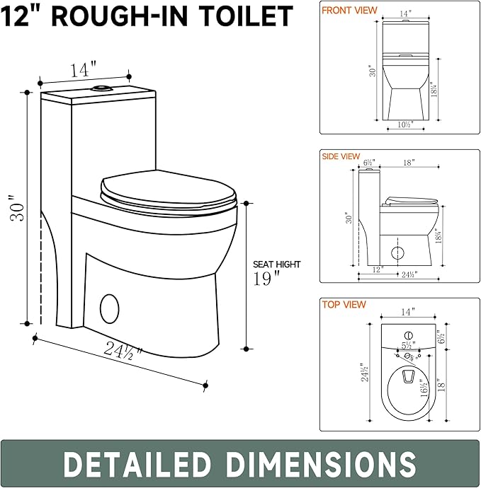 Compact Modern Tall Toilet 19 Inch for Seniors, Powerful Tornado Flush Skirted High Toilet for Small Bathroom, One Piece Toliet Dual Flush 1.0/1.28 GPF, Comfort ADA Bowl Heigh 18.3 Inch, White