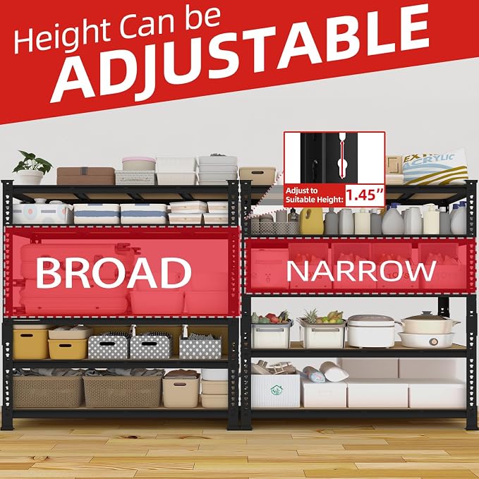 PrimeZone 60" W X 24" D X 72" H Heavy Duty Garage Storage Shelves, 3000 LBS | 5 Tier Adjustable Metal Shelf, 15 Support Beams, Boltless Solid Steel Frame, Freestanding, Industrial Storage for Basement