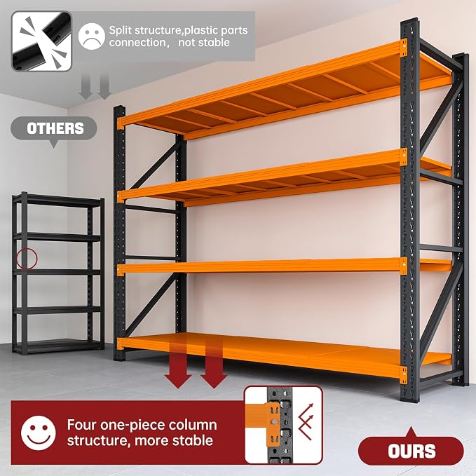 RAVIGIN 7000LBS Storage Shelves,79" W Garage Shelving Heavy Duty Metal Adjustable Garage Shelves, Shelving Units Industrial Shelving for Warehouse,79" W x 24" D x 79" H,Orange