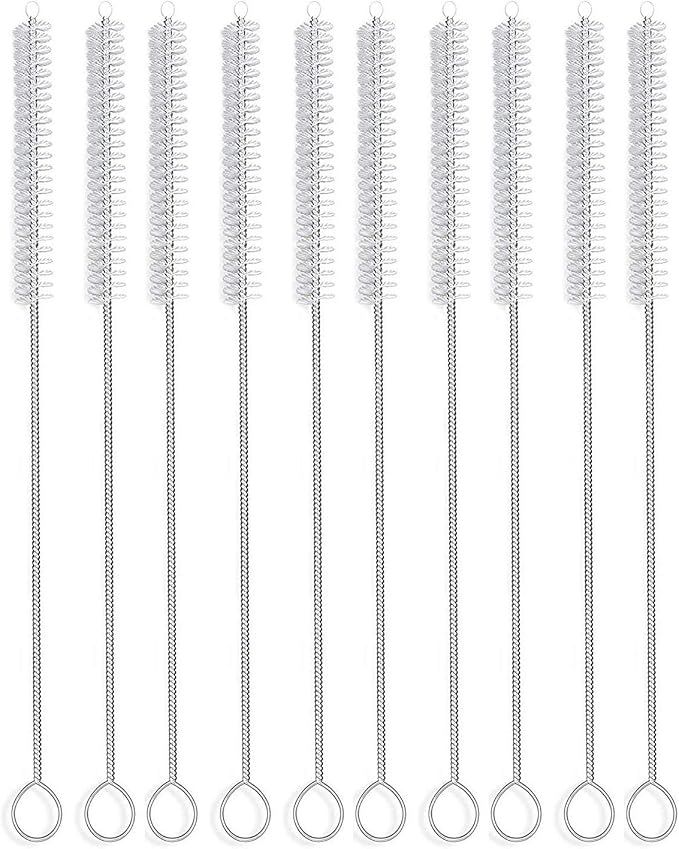 12 Inch Extra Long Straw Brush Cleaner (10 Pack), Flexible Nylon Tube Cleaning Brushes with 0.4 Inch Bristle Head, Rust-Proof Stainless Steel Wire for Reusable Tumbler Straws, Pet Fountains & Pipes