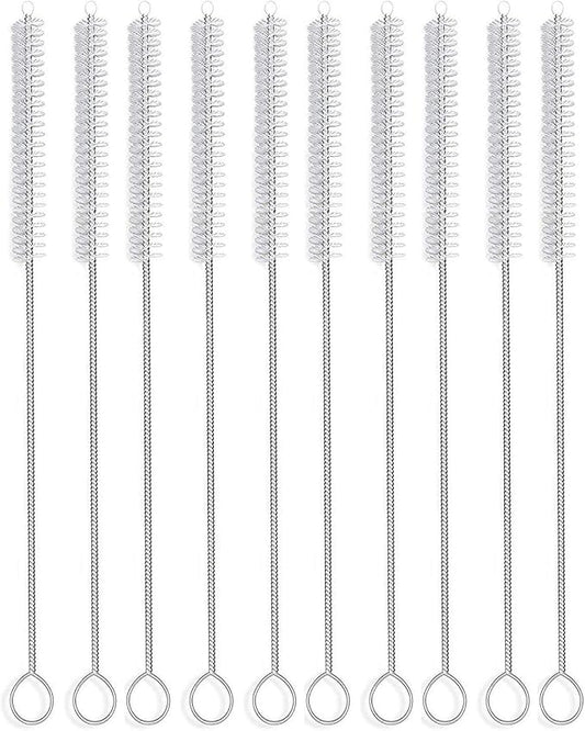 12 Inch Extra Long Straw Brush Cleaner (10 Pack), Flexible Nylon Tube Cleaning Brushes with 0.4 Inch Bristle Head, Rust-Proof Stainless Steel Wire for Reusable Tumbler Straws, Pet Fountains & Pipes