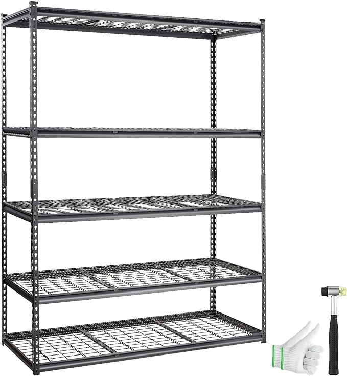 VEVOR Storage Shelving Unit 5-Tier Adjustable 2000 lbs Capacity Black | Heavy Duty Garage Shelves Metal Organizer Wire Rack, 60" x 24" x 78" for Kitchen Pantry Basement Bathroom Laundry Closet