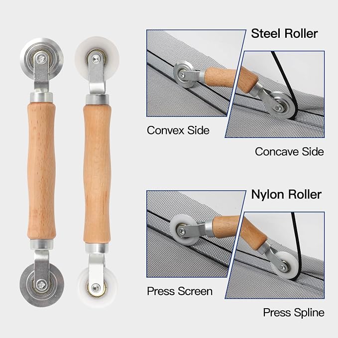 Window Screen Door Repair Kit Include Window Screens Mesh 48"x118" with All Tools in Window Screen Replacement(2pcs Screen Rollers, Screen splines, Hook, Utility Knife and Ruler), Yolovit