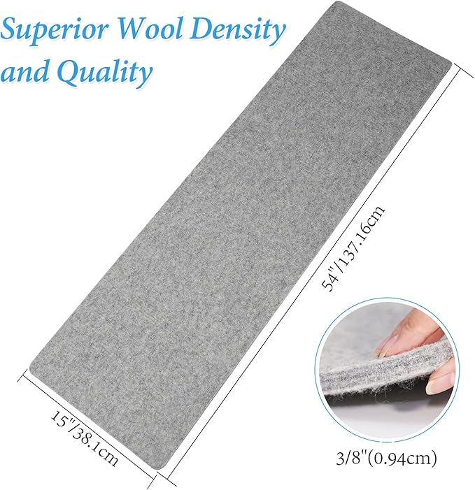 Wool Pressing Mat for Quilting15 x 54 XL Extra Large Felt Ironing Pad 3/8" Thick, 100% Natural Wool Heat Resistant for Ironing, Sewing, Cutting on Ironing Board, Tabletop, Dryer, Countertop