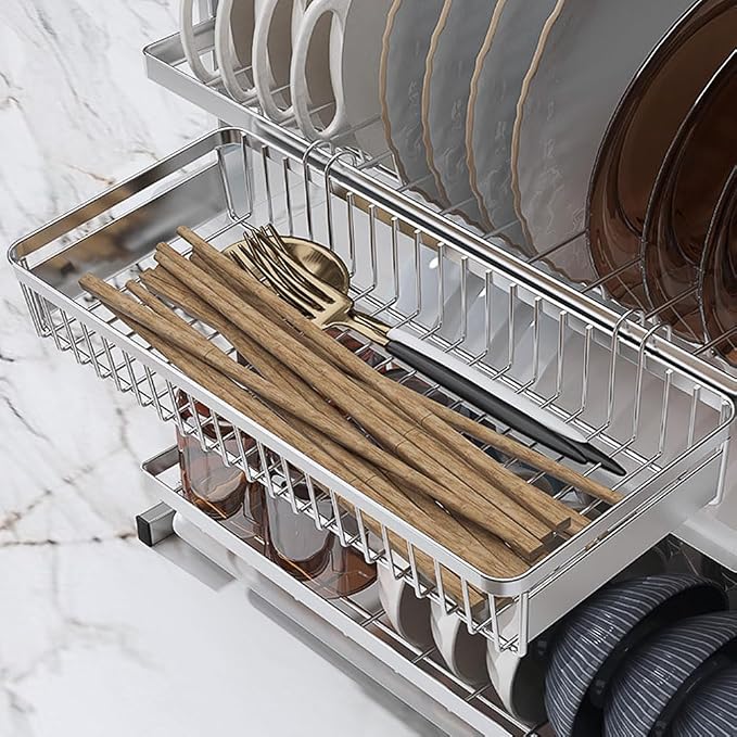 304 Stainless Steel Utensil Drying Rack/Chopsticks/Spoon/Fork/Knife Drainer Basket Flatware Storage Drainer (Square)