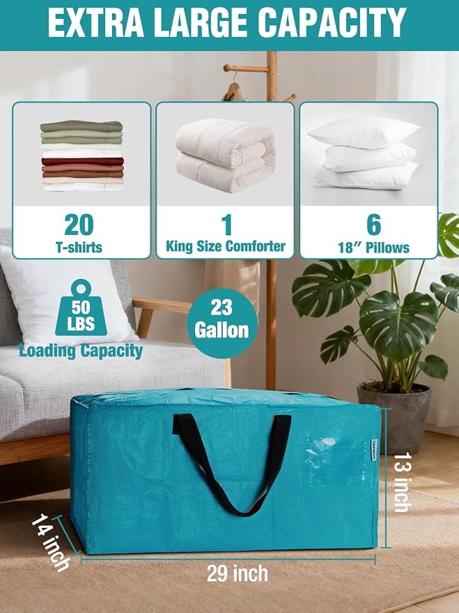 WORKPRO 1 Pack Extra Large Moving Bags with Backpack Straps & Handles | Heavy Duty Moving Storage Bags, Blue, Double Zippers for Moving, Dorm, Closet Storage, Travel & Space Saving