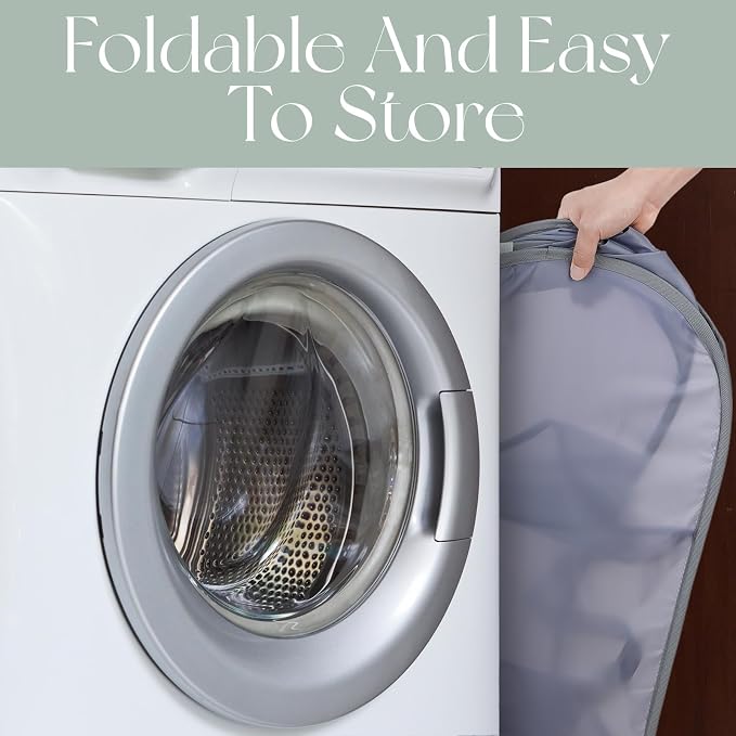 2 Pack Mesh Foldable Laundry Basket Up Laundry Hamper (Grey) | 3 Compartments Up Mesh Hamper with Handles, Mesh Laundry Hamper for Laundry Room, Bathroom, Room, College Dorm or Travel