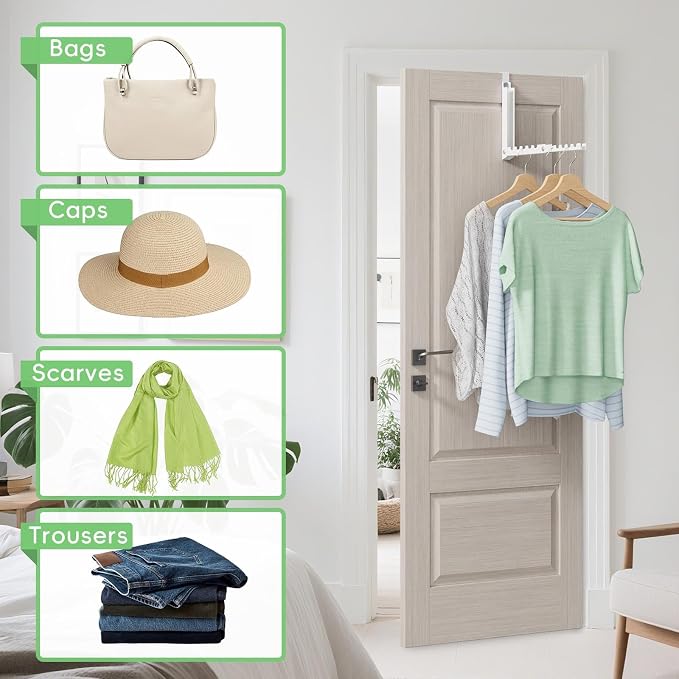 1 Pack Over The Door Hooks,Over The Door Clothes Hanger with 10 Ridges,Space-Saving Over The Door Drying Rack,Door Hooks for Hanging Clothes,Larger Capacity Over The Door Hanger White