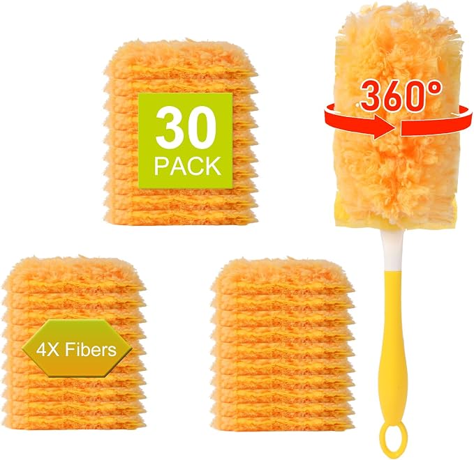 360 Heavy Duty Duster Refills for Swiffer Duster,30 Count with 1 Handle | 1 Handle, 4X Microfibers,360° Multi Surface Dusters,Unscented Disposable Duster Refills for Cleaning